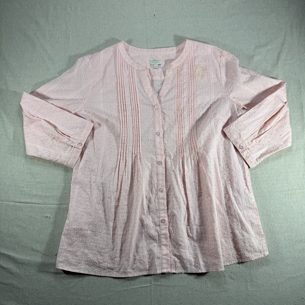 Talbots Womens Shirt Large Pink Coquette Pintuck Feminine Cute Button Up Cottage